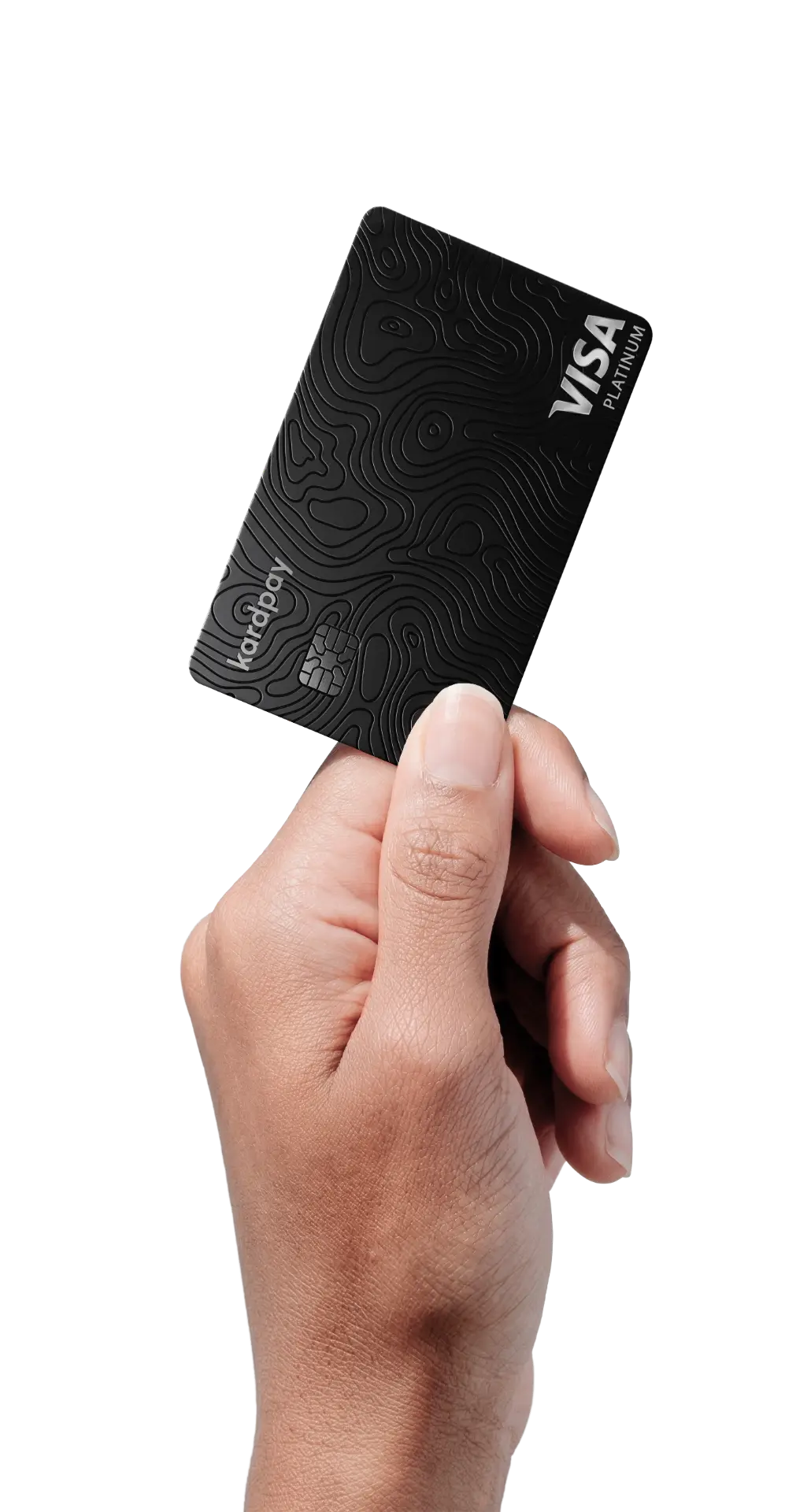 Hand holding the kardpay Elite black Visa physical card